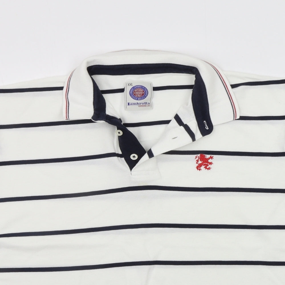 Lambretta Mens White Striped   Polo Size 2XL