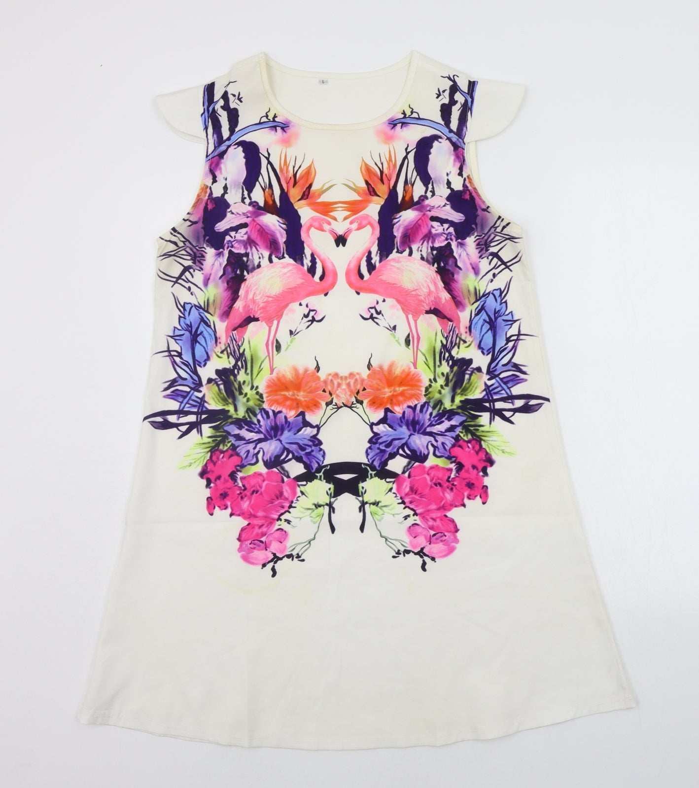 Preworn Womens White Floral  A-Line  Size L