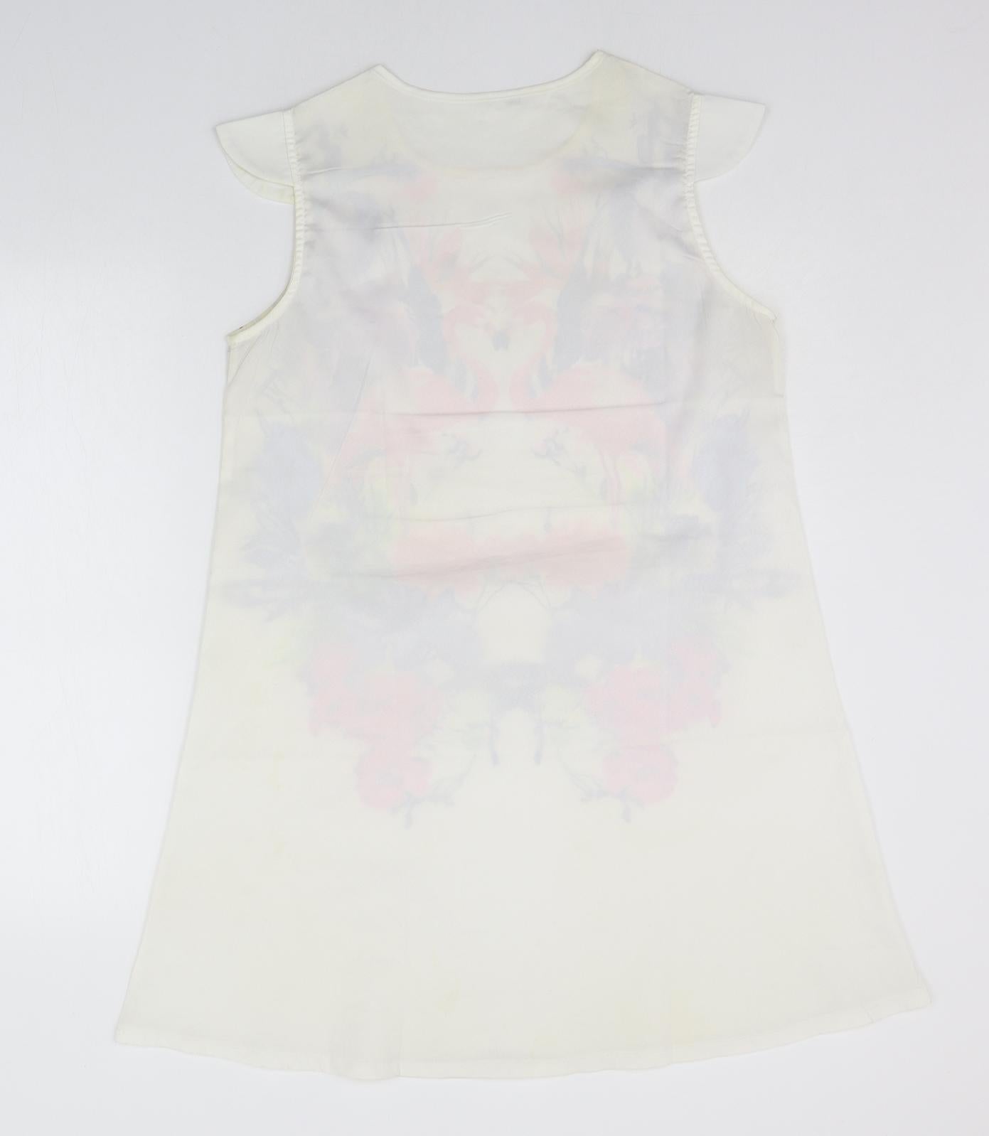 Preworn Womens White Floral  A-Line  Size L