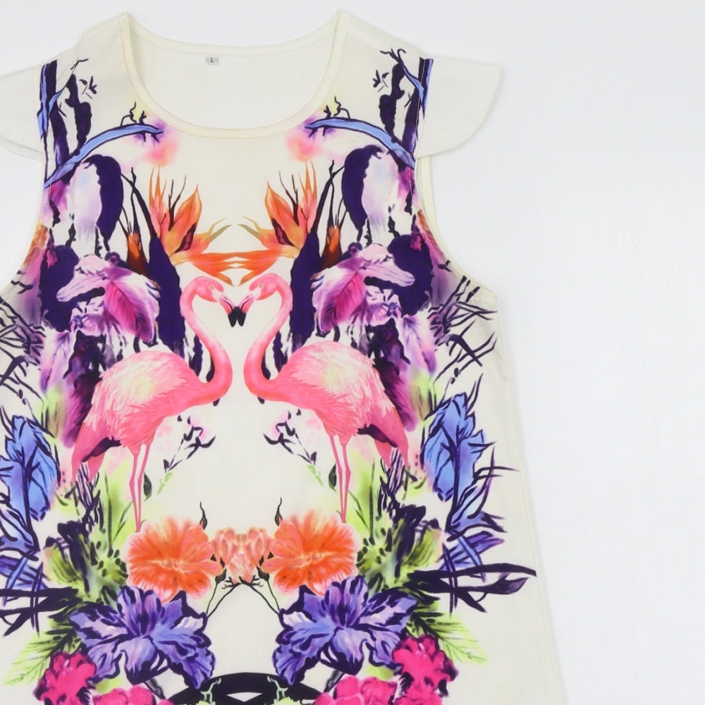 Preworn Womens White Floral  A-Line  Size L