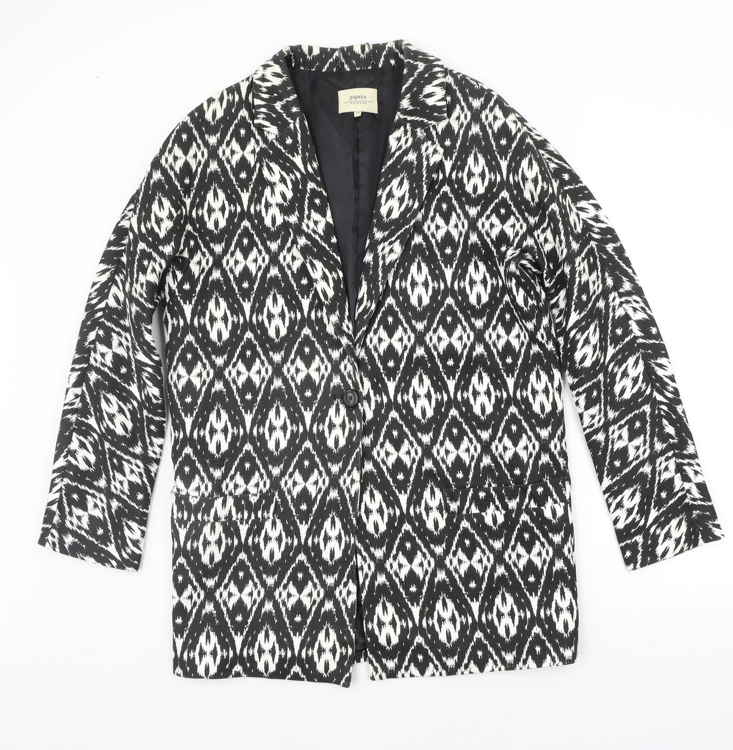 Papaya Womens Black Geometric  Jacket Suit Jacket Size 12