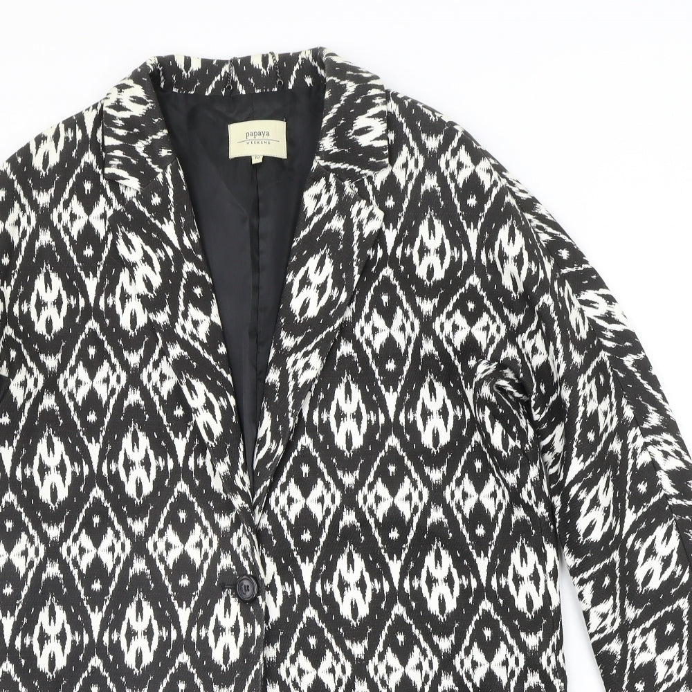 Papaya Womens Black Geometric  Jacket Suit Jacket Size 12