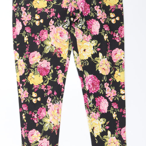 Preworn Womens Black Floral  Capri Trousers Size 40 L29 in