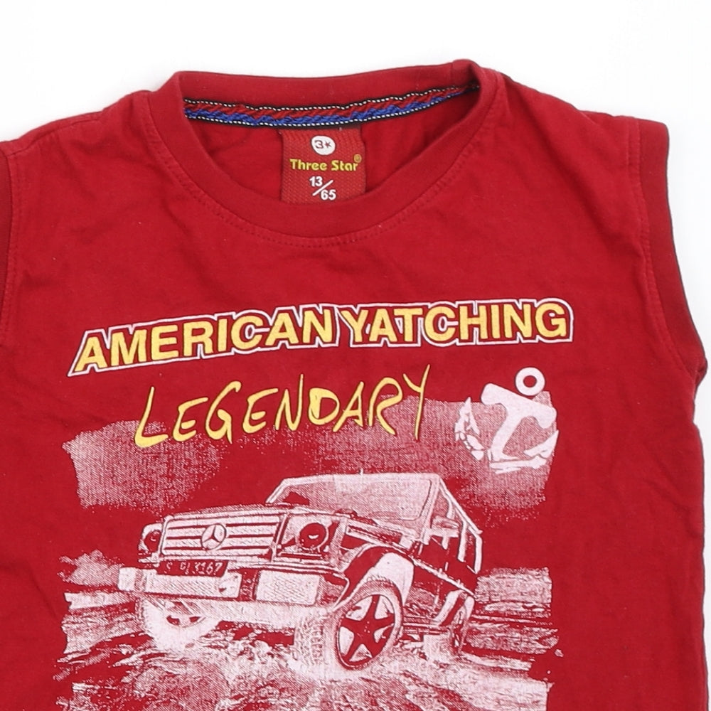 Three Star Boys Red   Basic Tank Size 13 Years