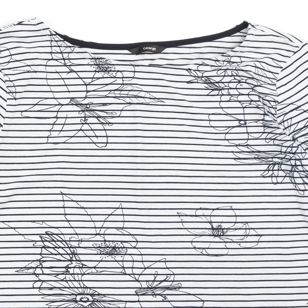 George Womens White Striped  Basic T-Shirt Size 10