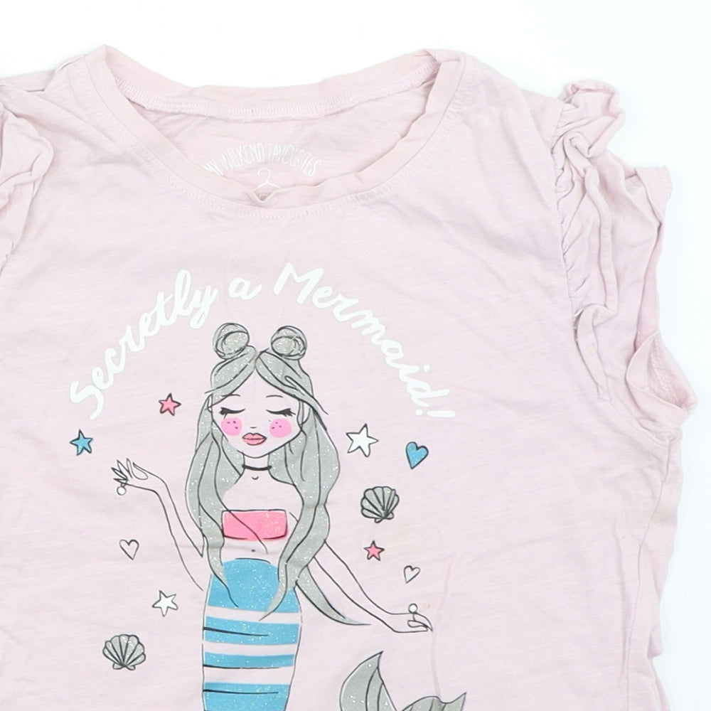 Matalan Girls Pink   Basic T-Shirt Size 8 Years  - mermaid