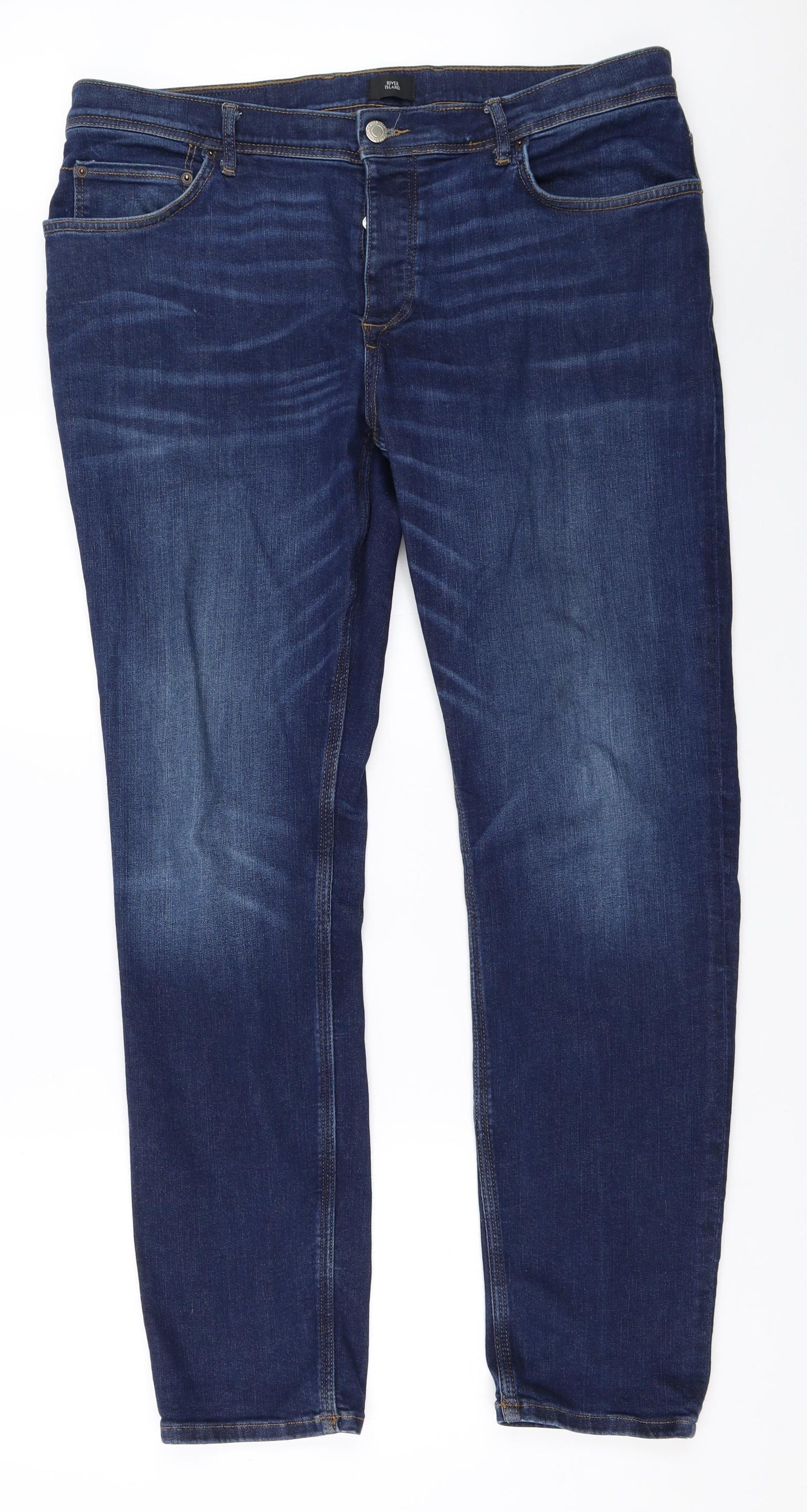 River Island Mens Blue  Denim Straight Jeans Size 36 in L31 in