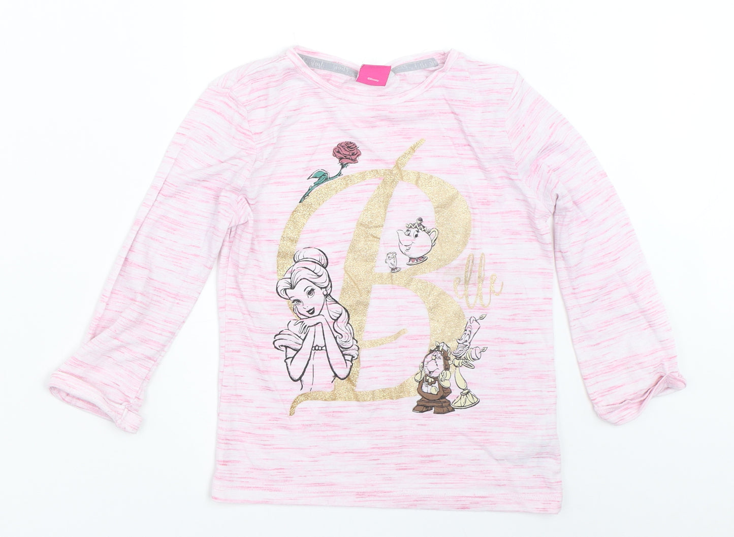 Primark Girls Pink   Basic T-Shirt Size 6-7 Years  - Beauty and the Beast