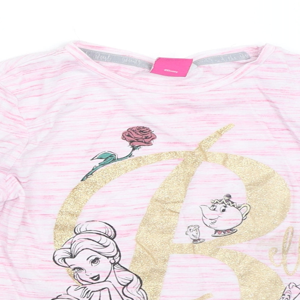 Primark Girls Pink   Basic T-Shirt Size 6-7 Years  - Beauty and the Beast
