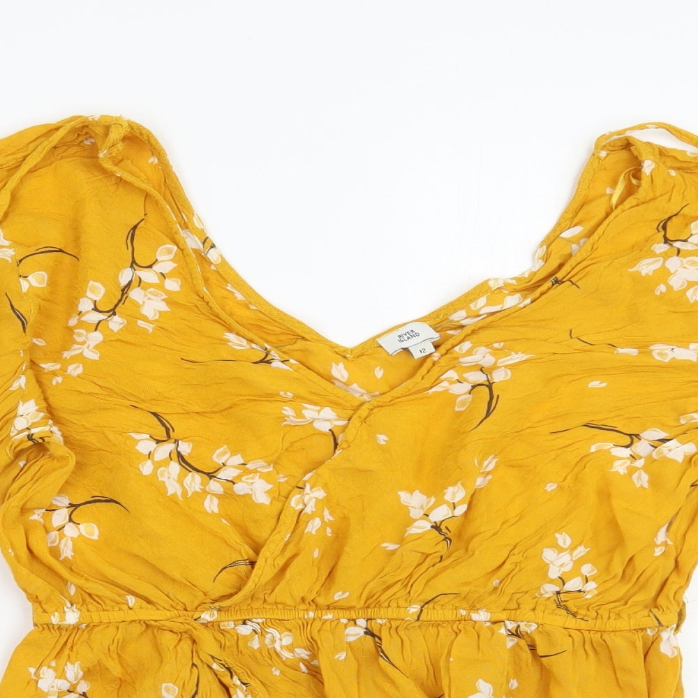 River Island Womens Yellow Floral  Basic Blouse Size 12