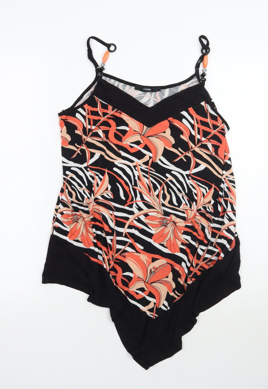 George Womens Black Floral  Basic Tank Size 12