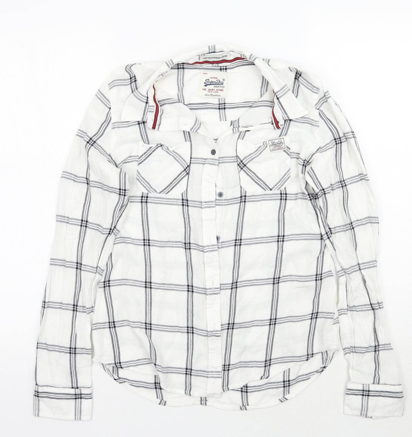 Superdry Womens White Check  Basic Button-Up Size M