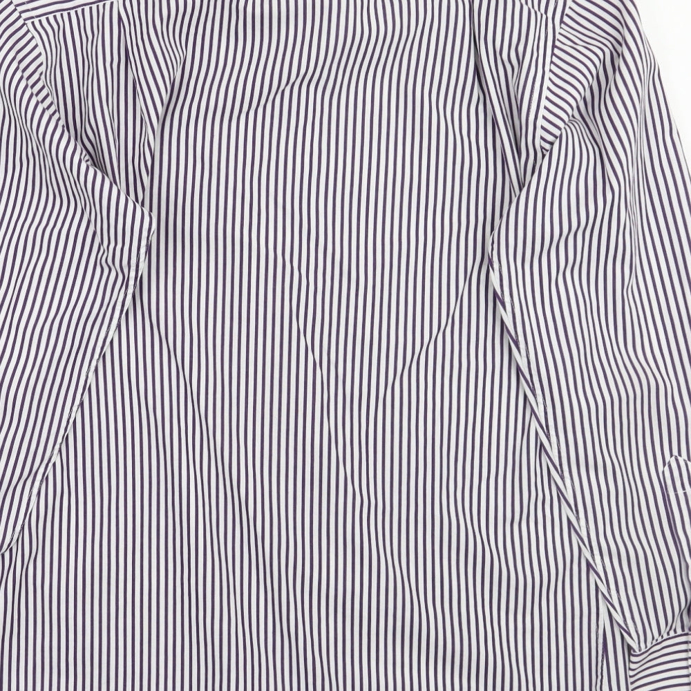 Butler and webb Mens White Striped Rayon  Button-Up Size 15.5