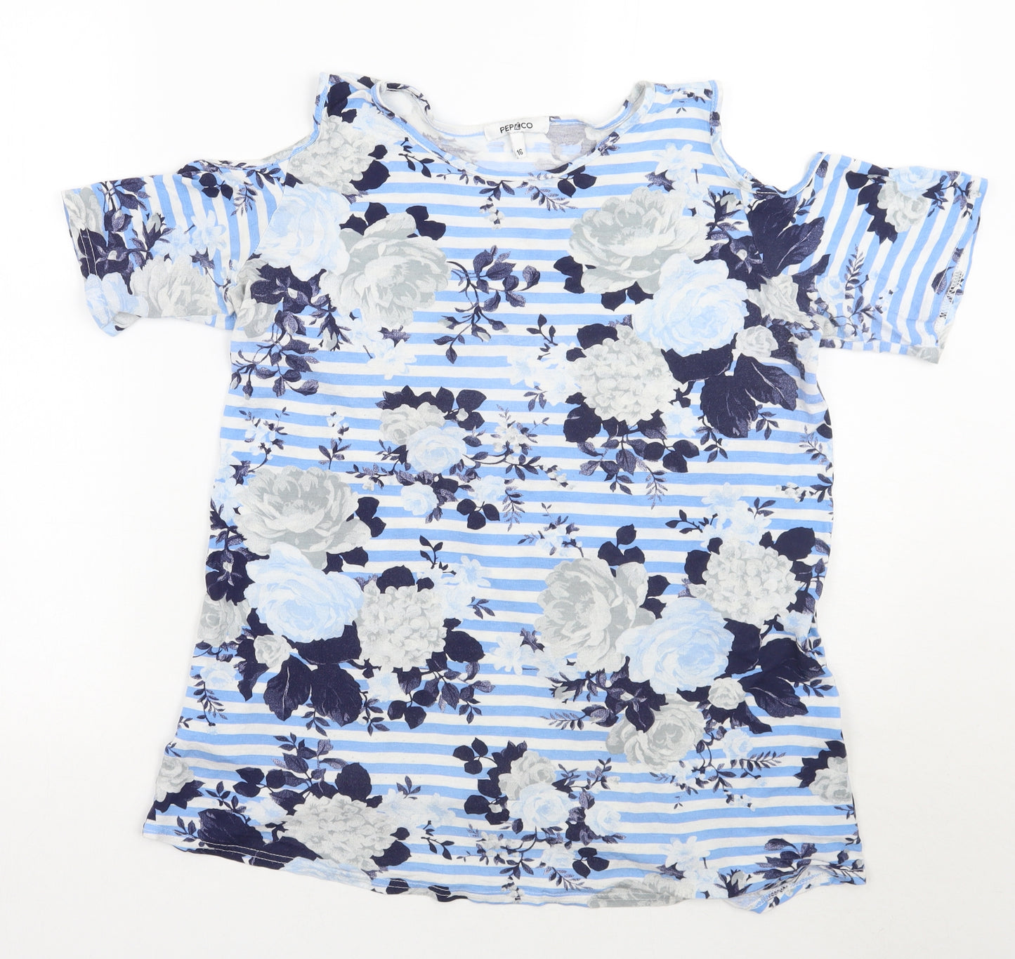 Pep&co Womens Blue Floral  Basic T-Shirt Size 16