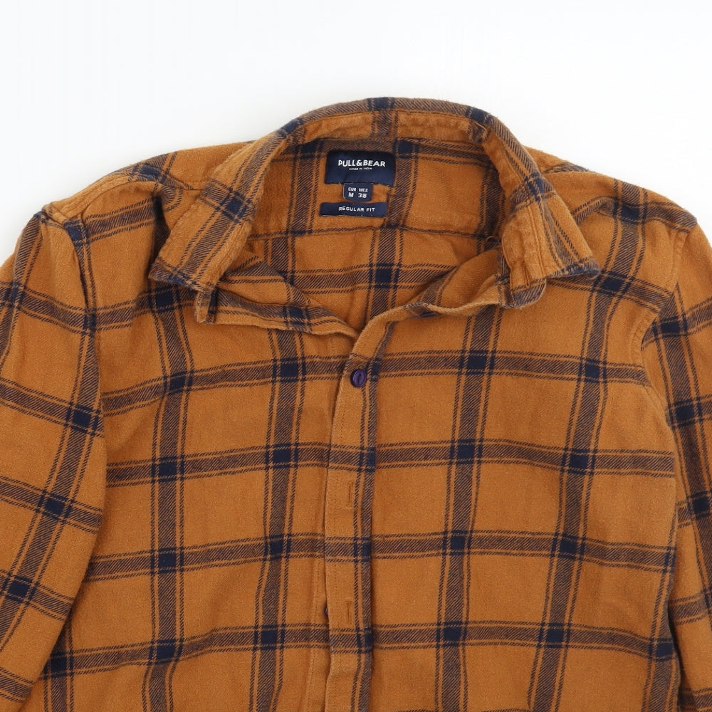 Pull & bear Mens Brown Check   Button-Up Size M