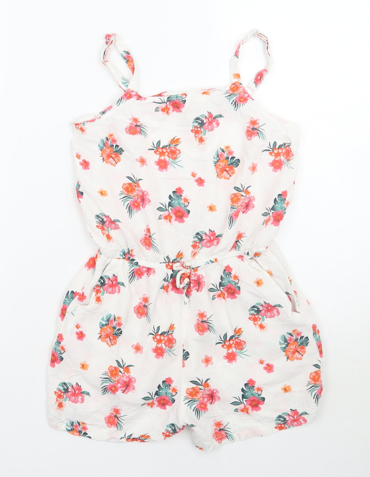 H&M Girls White Floral  Playsuit One-Piece Size 13 Years