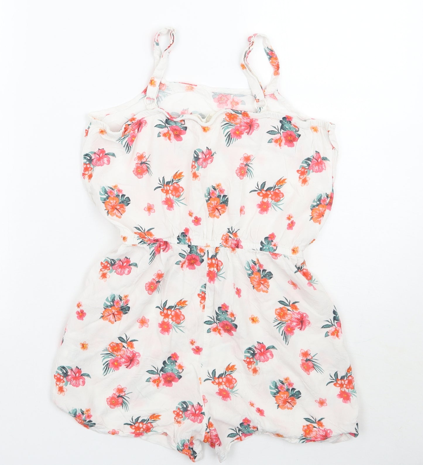 H&M Girls White Floral  Playsuit One-Piece Size 13 Years
