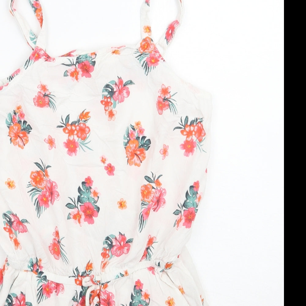 H&M Girls White Floral  Playsuit One-Piece Size 13 Years