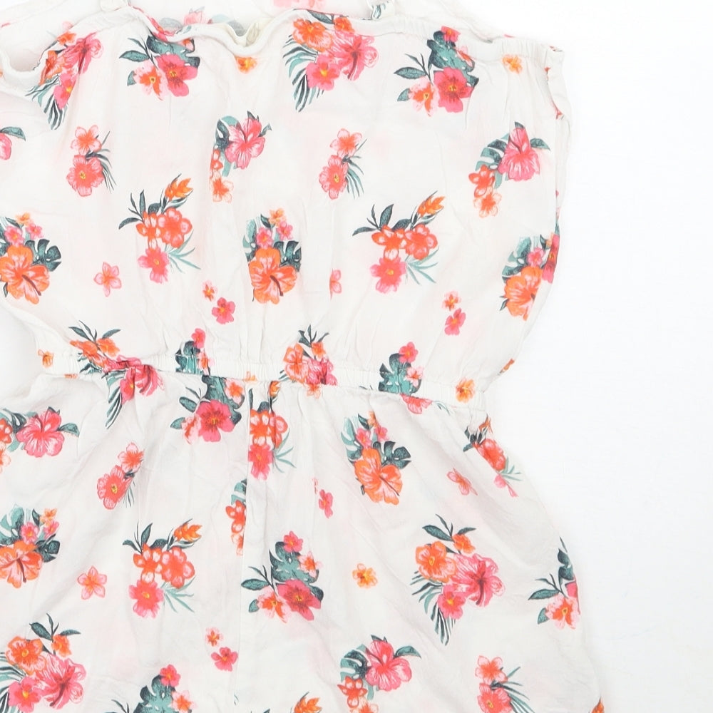 H&M Girls White Floral  Playsuit One-Piece Size 13 Years