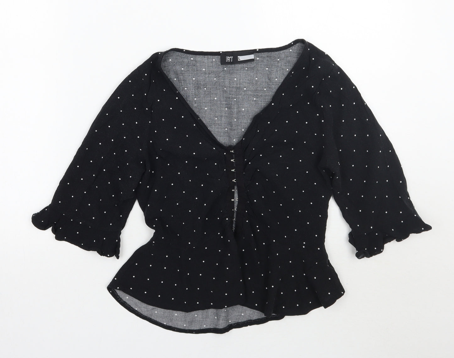 MRP Womens Black Polka Dot  Basic Button-Up Size L
