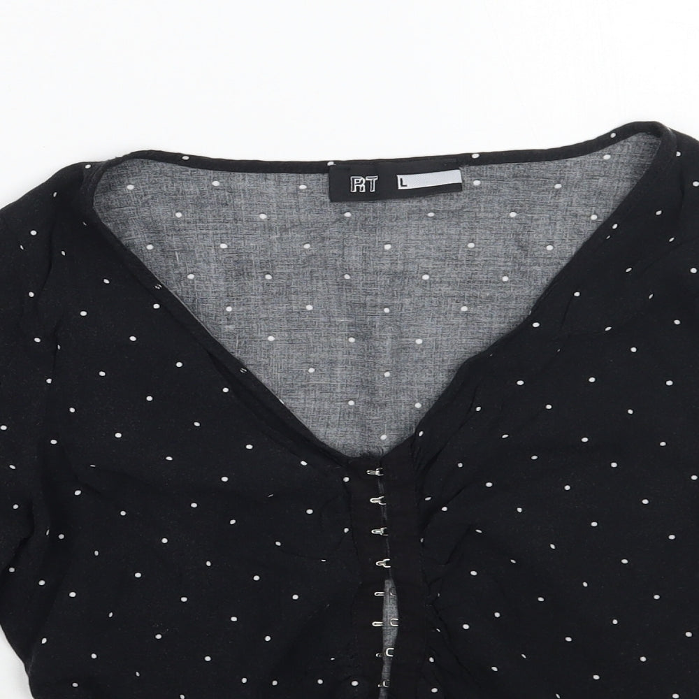 MRP Womens Black Polka Dot  Basic Button-Up Size L
