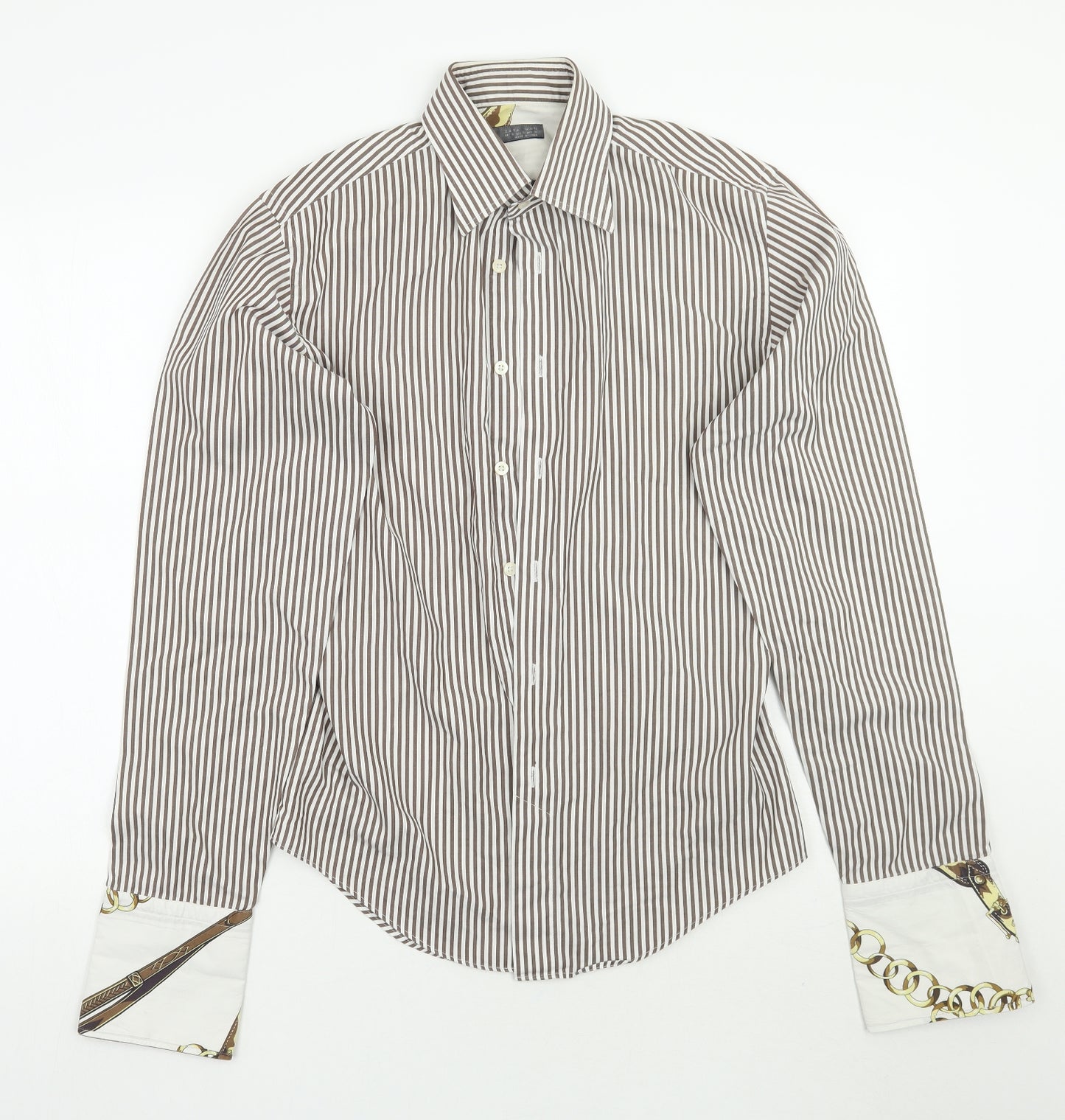 Zara Mens White Striped   Button-Up Size S