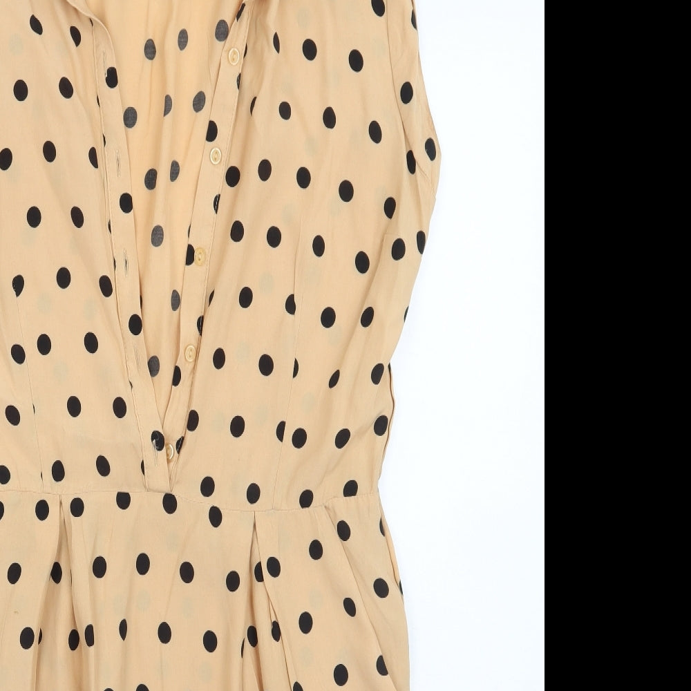 Dorothy Perkins Womens Beige Polka Dot  A-Line  Size 14