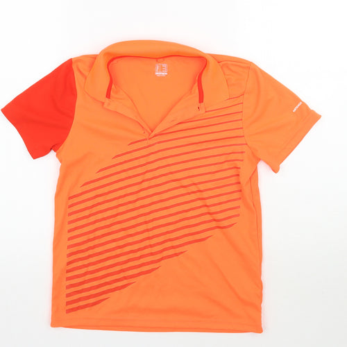 DECATHLON Boys Orange Striped  Basic Polo Size 12 Years
