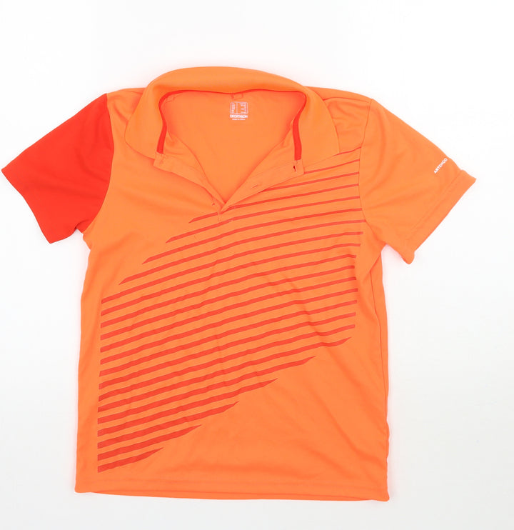 DECATHLON Boys Orange Striped  Basic Polo Size 12 Years