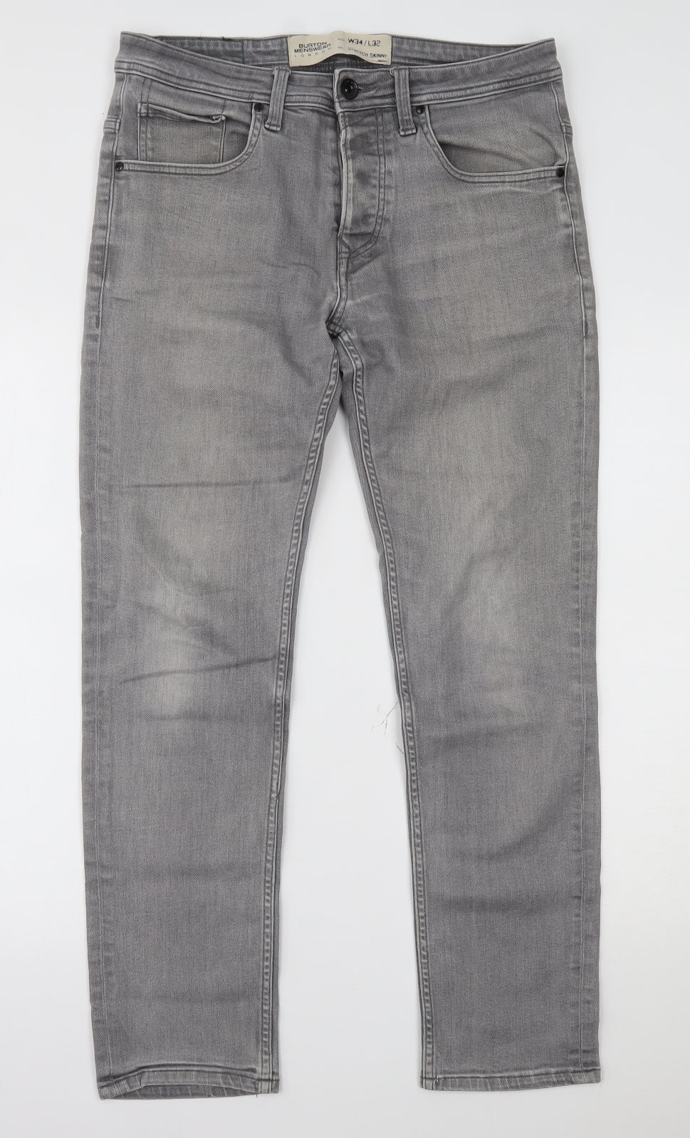 Burton Mens Grey  Denim Straight Jeans Size 34 L32 in