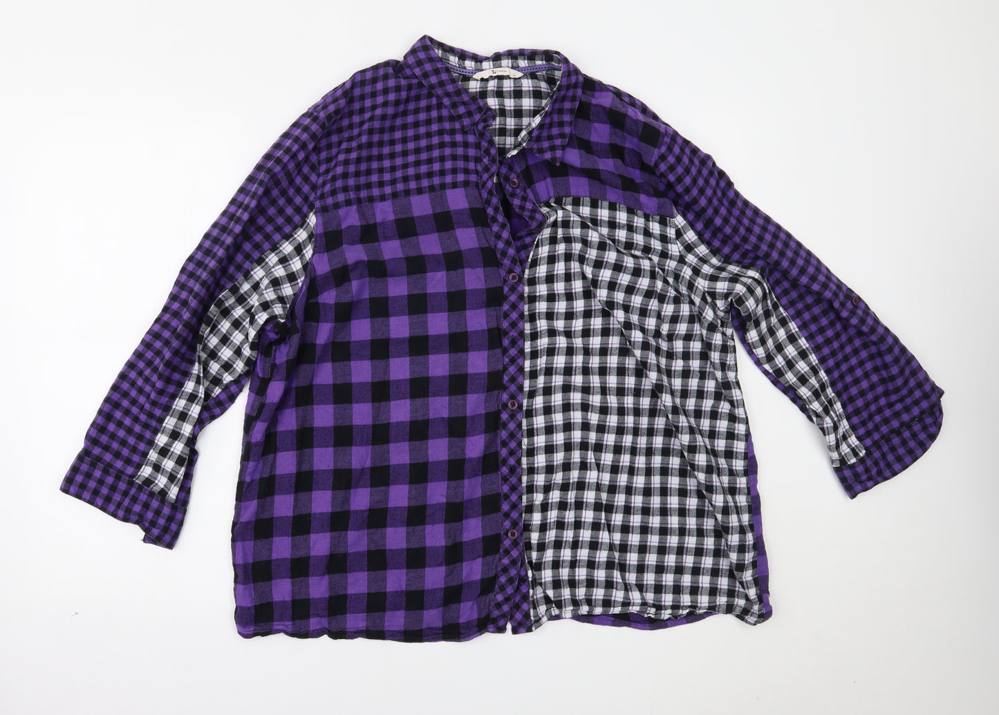 TU Womens Purple Check  Basic Button-Up Size 24