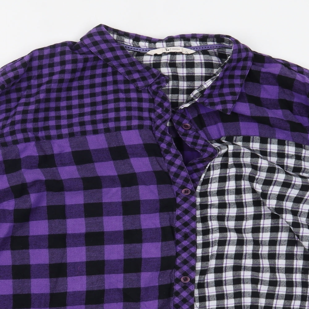 TU Womens Purple Check  Basic Button-Up Size 24