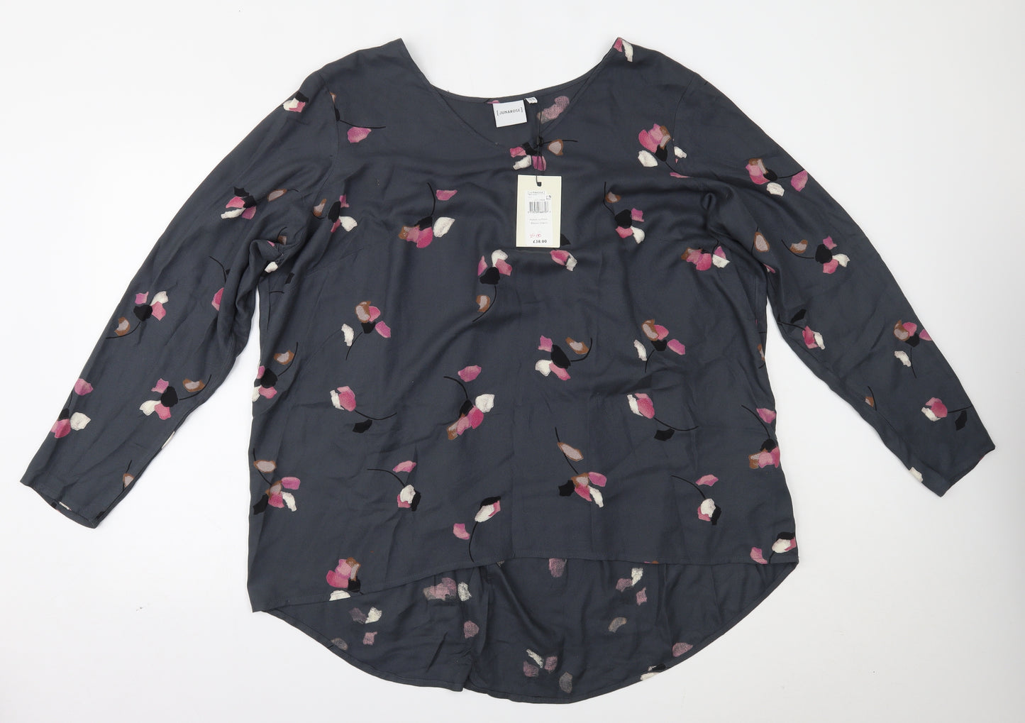 JUNAROSE Womens Grey Floral  Basic Blouse Size 22