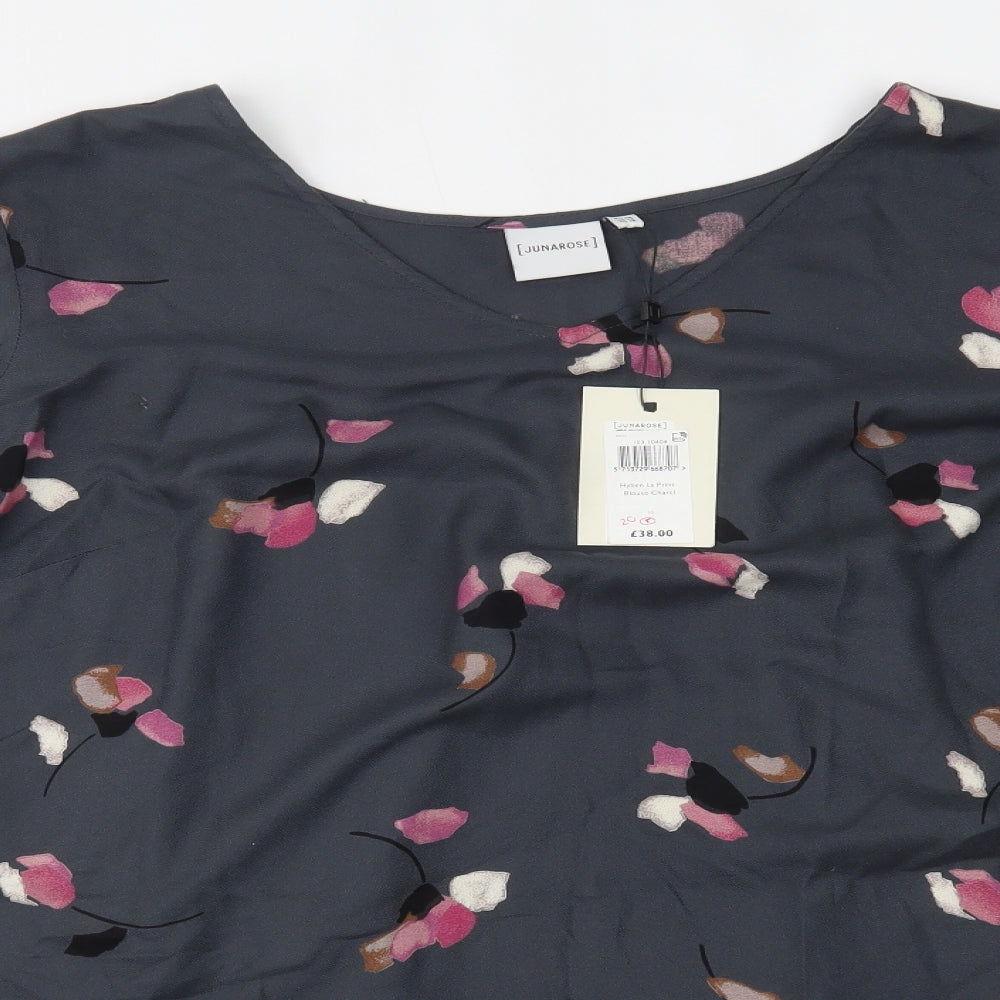 JUNAROSE Womens Grey Floral  Basic Blouse Size 22