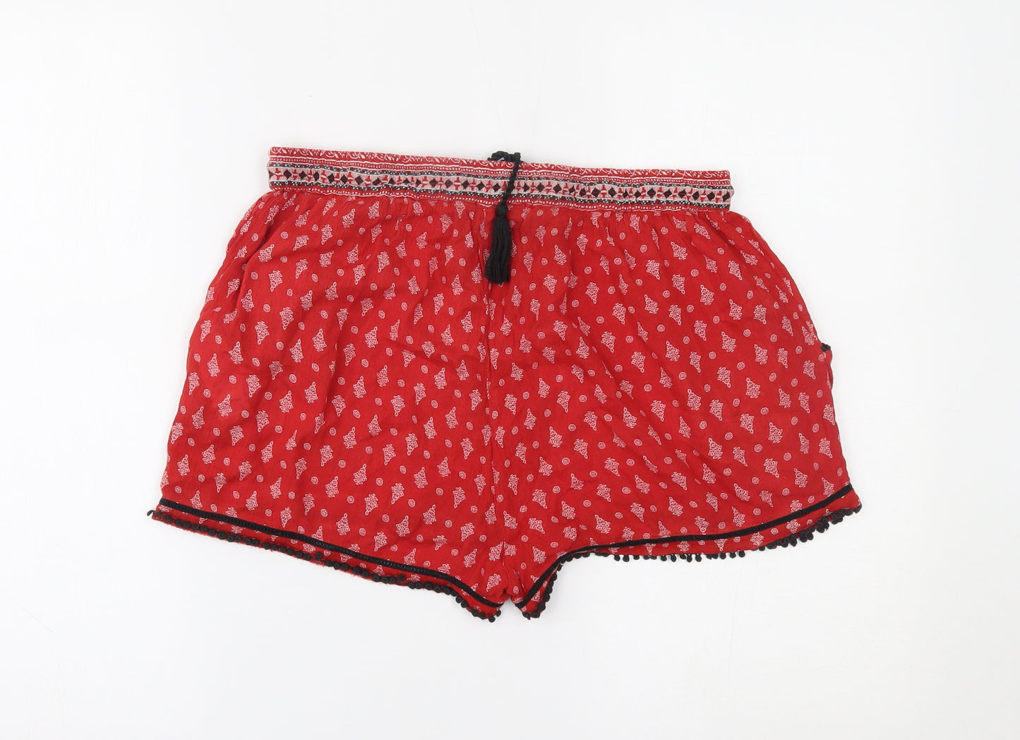 New Look Womens Red Fair Isle  Paperbag Shorts Size 12