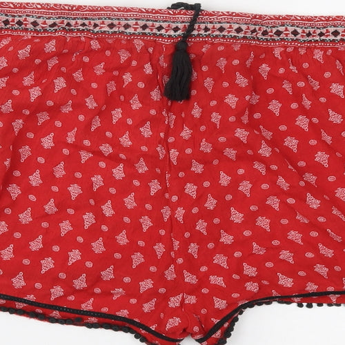 New Look Womens Red Fair Isle  Paperbag Shorts Size 12