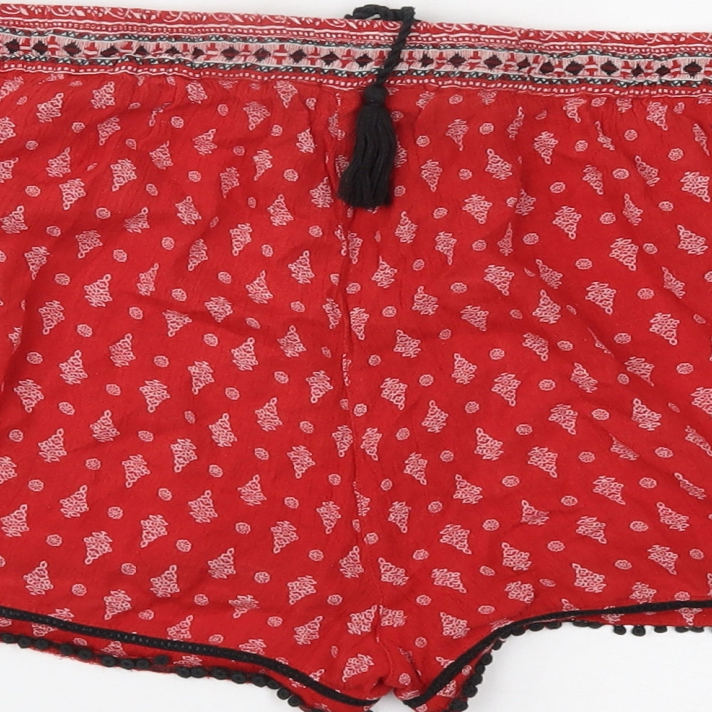 New Look Womens Red Fair Isle  Paperbag Shorts Size 12