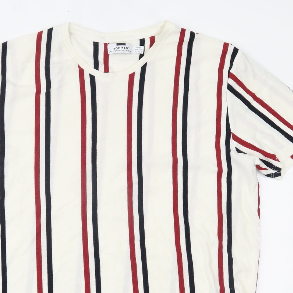 Topman Mens White Striped   T-Shirt Size 2XL
