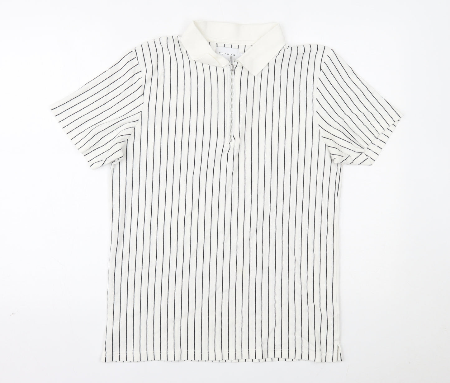 Topman Mens White Striped   Polo Size M