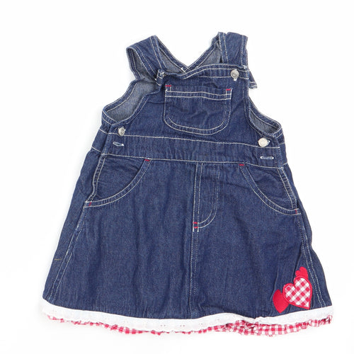 Natterjack Girls Blue Check  Pinafore/Dungaree Dress  Size 6-9 Months  - Check & lace trim