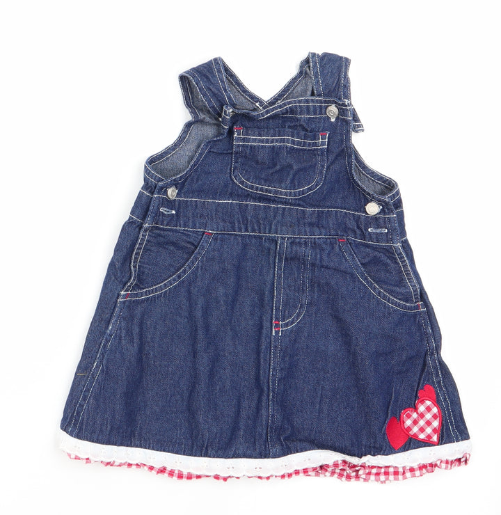 Natterjack Girls Blue Check Pinafore/Dungaree Dress Size 6-9 Months - Check & lace trim