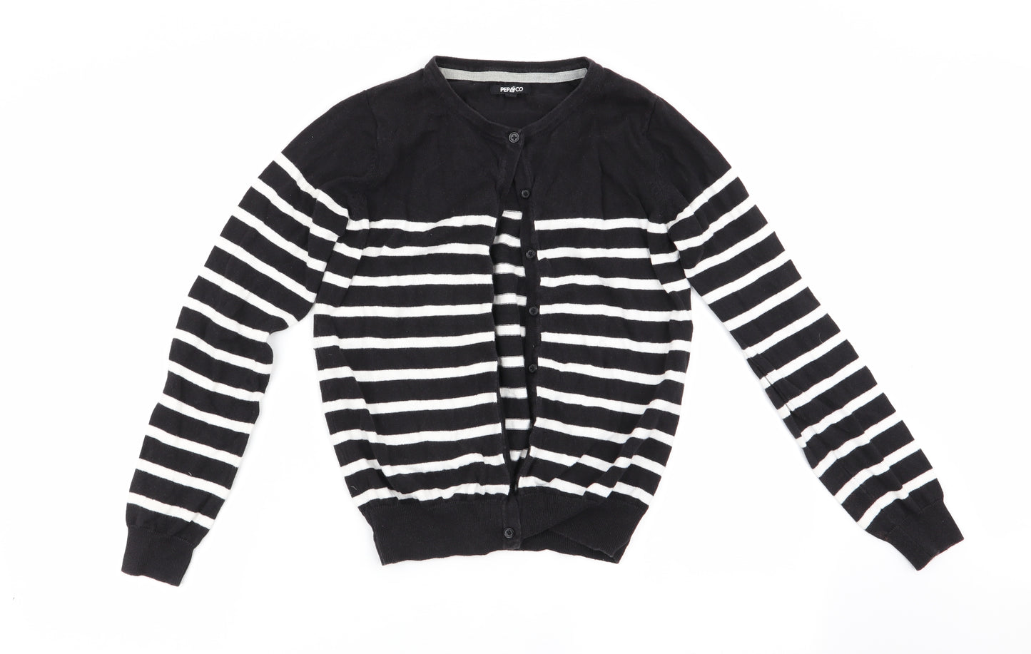 PEP & CO Womens Black Striped  Cardigan Jumper Size 8