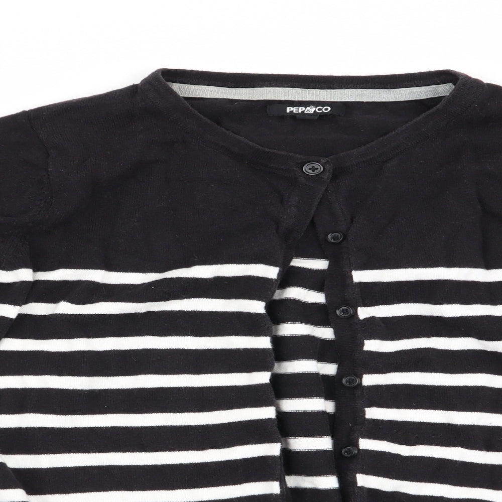 PEP & CO Womens Black Striped  Cardigan Jumper Size 8