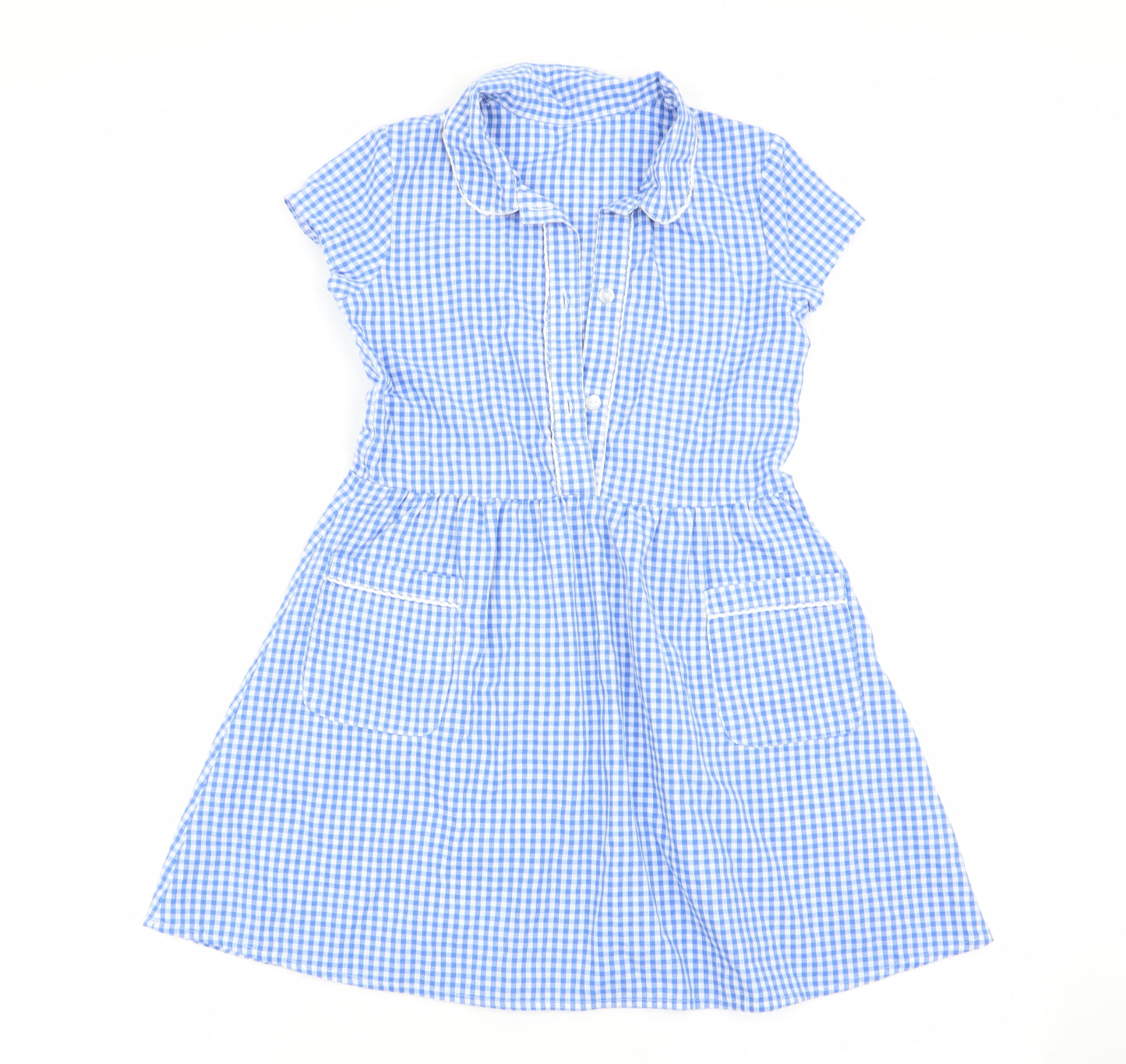Morrisons Girls Blue Check  A-Line  Size 7-8 Years  - School Dress