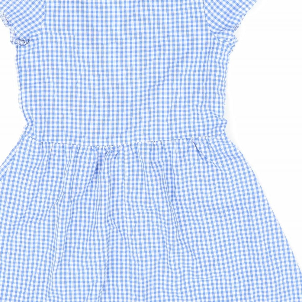 Morrisons Girls Blue Check  A-Line  Size 7-8 Years  - School Dress