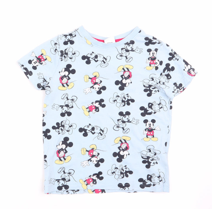 Disney Boys Blue Animal Print Basic T-Shirt Size 4-5 Years - Mickey Mouse Print