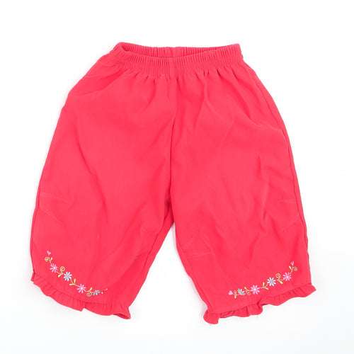 Ladybird Girls Red Floral  Track Pants Trousers Size 6-9 Months  - Floral trim