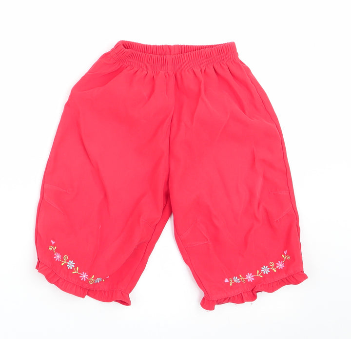 Ladybird Girls Red Floral Track Pants Trousers Size 6-9 Months - Floral trim