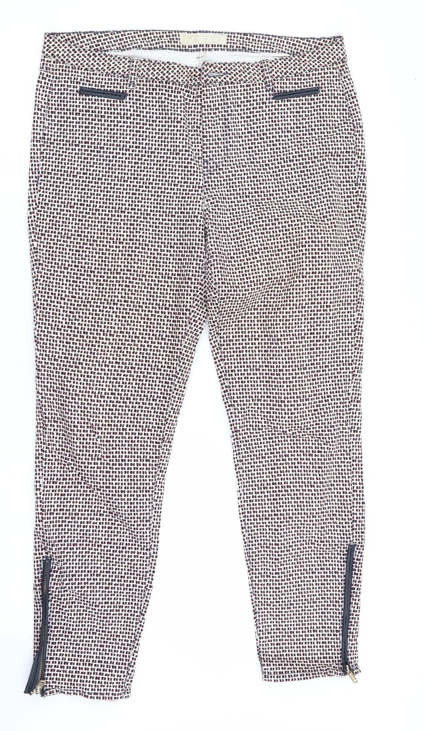 Zara Womens Brown Houndstooth  Capri Trousers Size 12 L26 in