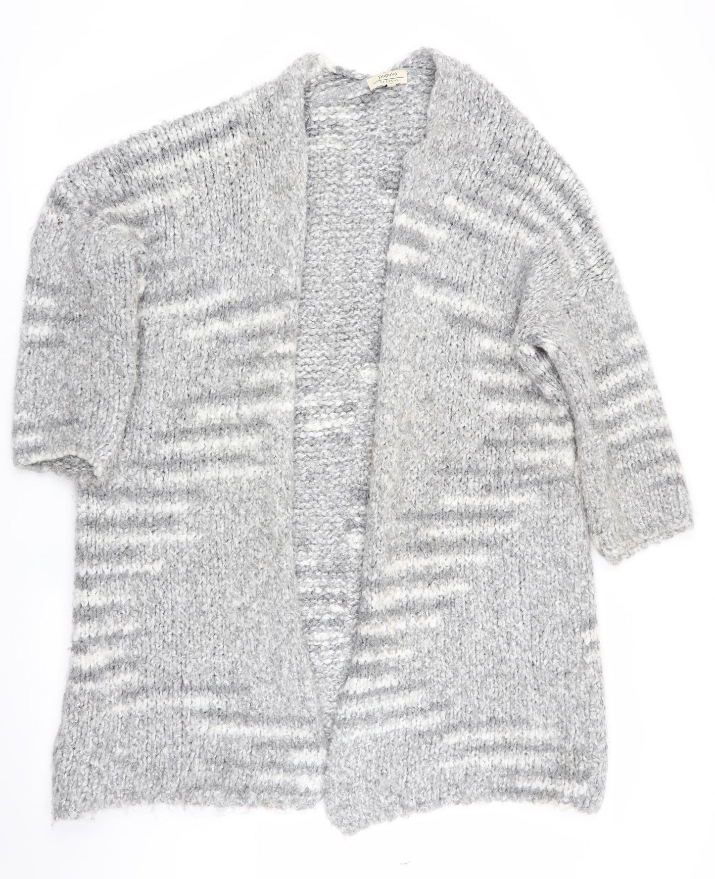 Papaya Womens Grey Striped  Cardigan Jumper Size M  - Longline Cardigan